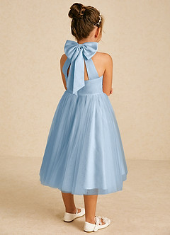 Azazie Dora Blumenmädchenkleider A-Linie Schleifen Tüll Kleid Puderblau image1