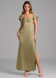 Azazie Demia 신부 들러리 드레스 쉬스 스윗하트 네크라인 스트레치 새틴 발목 길이 드레스 image1