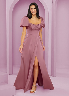 Barbie ♥ Azazie Bridesmaid Dresses Vintage Mauve A-Line Ruched Stretch Satin Dress image1