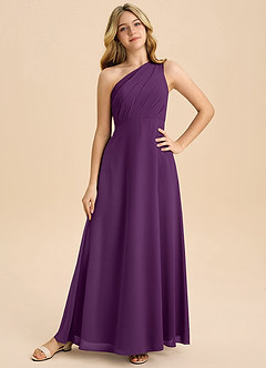 Azazie Phaedra Junior Grape A-Line Pleated Chiffon Dress image3