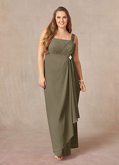 Azazie Weisz vestidos de madre de la novia Vestido de Verde Sauce de Gasa de Corte En A con Cuello cuadrado plisado image10