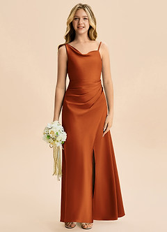 Azazie Abby Junior Vestido de Canela de Satén Elástico de Corte en A con Plisado image4