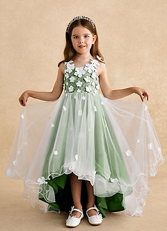 Azazie Celia Flower Girl Dresses Basil A-Line Lace Tulle Dress image4