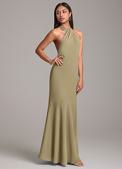 Azazie Lorena Bridesmaid Dresses Moss Green Mermaid Pleated Chiffon Dress image5