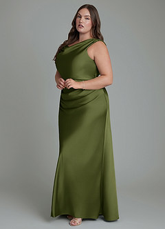 Azazie Kieryn Bridesmaid Dresses Olive Mermaid Pleated Stretch Satin Dress image10