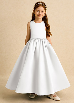 Azazie Daisies Flower Girl Dresses White Ball-Gown Bow Matte Satin Dress image2