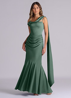 Azazie Inara Bridesmaid Dresses Eucalyptus Mermaid Pleated Stretch Satin Dress image4