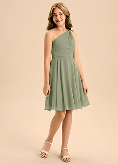 Azazie Charlize Junior Jurk van Chiffon met A-Lijn Geplooid Pistache image3