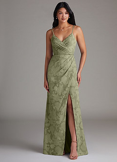 Azazie Maci Bridesmaid Dresses Pistachio Sheath Pleated Floral Burnout Dress image4