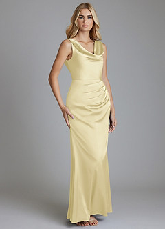 Azazie Tallie Bridesmaid Dresses Lemon Sorbet Mermaid Pleated Stretch Satin Dress image7