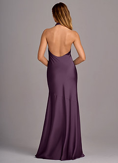 Azazie Lorena Bridesmaid Dresses Plum Mermaid Pleated Stretch Satin Dress image2