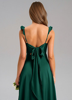 Azazie Everett Bridesmaid Dresses Emerald A-Line Stretch Satin Dress image7