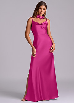 Azazie Yazmine Final Sale Fuchsia Mermaid Pleated Stretch Satin Dress image4