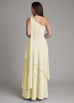Azazie Monique Bridesmaid Dresses Lemon Sorbet A-Line One Shoulder Chiffon Dress image2