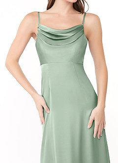 Azazie Esmee Final Sale Terracotta A-Line Pleated Stretch Satin Dress image5