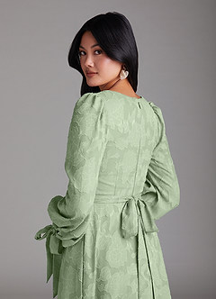 Azazie Leonia Brautjungfernkleider A-Linie Langarm Blumen-Burnout Kleid Staubiger Salbeigrün image5