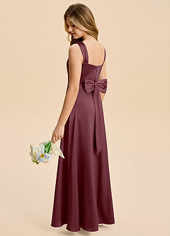 Azazie Kiki Junior Sangria A-Line Bow Stretch Satin Dress image2