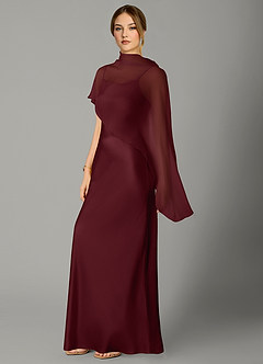 Azazie Jaleesa Bridesmaid Dresses Cabernet A-Line High Neck Stretch Satin Dress image4