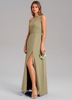 Azazie Phaedra Jurken voor bruidsmeisjes Jurk van Chiffon met A-Lijn One-Shoulder Mosgroen image13
