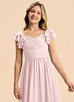 Azazie Anaya Junior Abito A-Line in Chiffon Scollo a Cuore Rosa Rossore image6