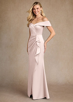 Azazie Laredo Mother of the Bride Dresses Blushing Pink Mermaid Off the Shoulder Stretch Satin Dress image2