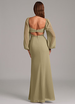 Azazie Brixley Abiti da Damigella Abito Sirena in Chiffon Manica Lunga Verde Muschio image2