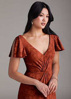 Azazie Soren Brudtärnklänningar Klä av A-Linje i Blommig Utbrändhet Plisserad Kastanjebrunt image6