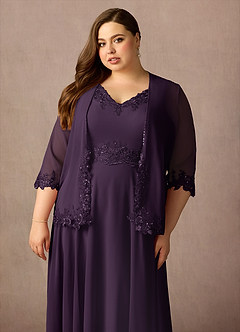 Azazie Devana Mother of the Bride Dresses Plum A-Line Sequins Chiffon Dress image14