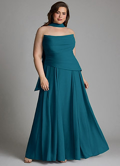 Azazie Gabriela Vestidos de damas de honor Vestido Azul Tinta de Gasa de Línea A con Corsé image18