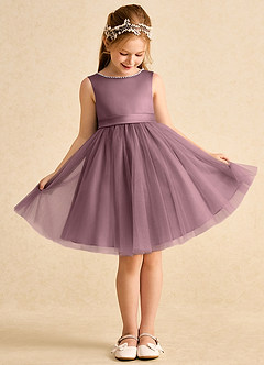 Azazie Jani Flower Girl Dresses Vintage Mauve A-Line Bow Tulle Dress image2