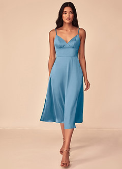 Azazie Dottie Bridesmaid Dresses Steel Blue A-Line Stretch Satin Dress image1