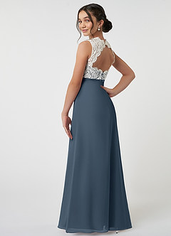 Azazie Rana Junior A-Linie Spitze Chiffon Kleid Neptunblau image4