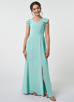 Azazie Claudine Junior Aqua A-Line Pleated Chiffon Dress image1