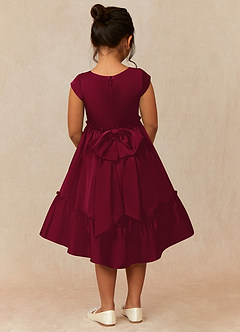 Azazie Lee Flower Girl Dresses Burgundy A-Line Bow Stretch Satin Dress image2
