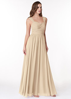 Azazie Zapheira Bridesmaid Dresses Champagne A-Line Ruched Chiffon Dress image4