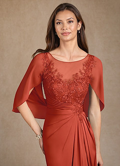 Azazie Hera Mother of the Bride Dresses Rust A-Line Lace Stretch Satin Dress image5