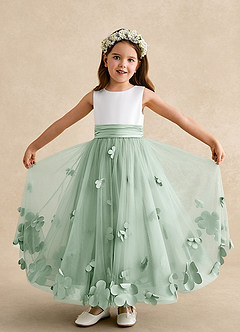 Azazie Vi Flower Girl Dresses Agave A-Line Sleeveless Tulle Dress image5