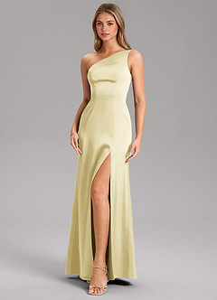 Azazie Phaedra Brudtärnklänningar Klä av A-Linje i Stretch Satin Ena axeln Citronsorbet image12