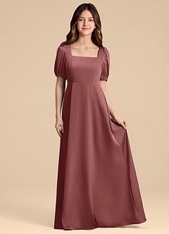 Azazie Briar Junior Vestido de Amatista de Satén Elástico de Corte en A con Lazo image4