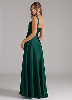 Azazie Shaude Bridesmaid Dresses Emerald A-Line Pleated Stretch Satin Dress image7