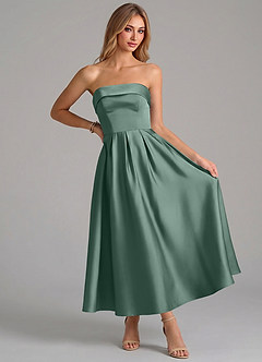 Azazie Lucienne Bridesmaid Dresses Eucalyptus A-Line Pleated Stretch Satin Dress image5