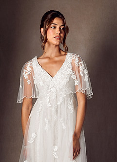 Azazie Renesmee Wedding Dresses Diamond White A-Line Sequins Tulle Dress image4