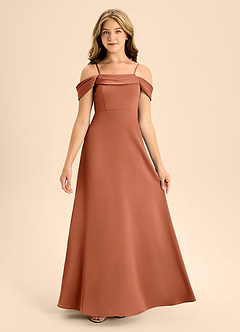 Azazie Anselie Junior Jurk van Stretch Satijn met A-Lijn Off the Shoulder Ceder Roos image7