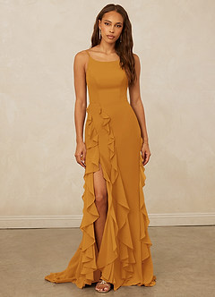 Christian Siriano Bridal for Azazie 1006 Bridesmaid Dresses Butterscotch Mermaid Ruched Chiffon Dress image3