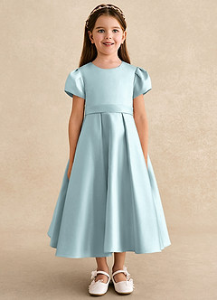 Azazie Princess Flower Girl Dresses Mist A-Line Pleated Matte Satin Dress image5