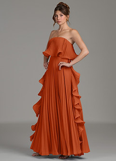 Azazie Alexia Bridesmaid Dresses Burnt Orange A-Line Ruched Chiffon Dress image3