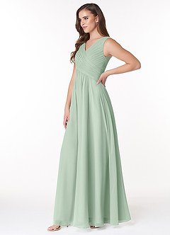 Azazie Flora Kleider zum Anprobieren zu Hause A-Linie Plissee Chiffon Kleid Agave image3