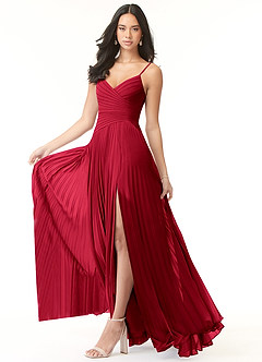 Azazie Vini Bridesmaid Dresses Scarlet A-Line V-Neck Pleated Chiffon Dress image3