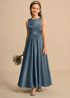 Azazie Ducky Girls Formal Sukienki dla dziewczynek sypiących kwiaty Linia A Pofałdowany Satyna elastyczna Długość kostki Sukienka image4