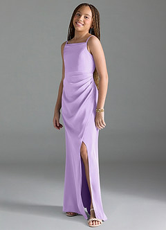 Azazie Leonis Junior Robe Trapèze en Satin extensible Plissée Lilas image4
